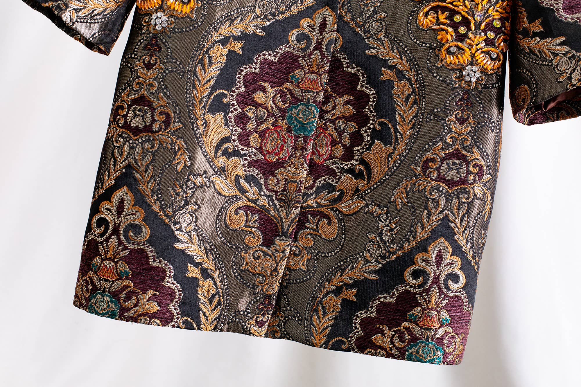 Color as pictures CT177Y Luxury Embroidered Beaded Jacquard Vintage Long Coat for wholesale on Faire11