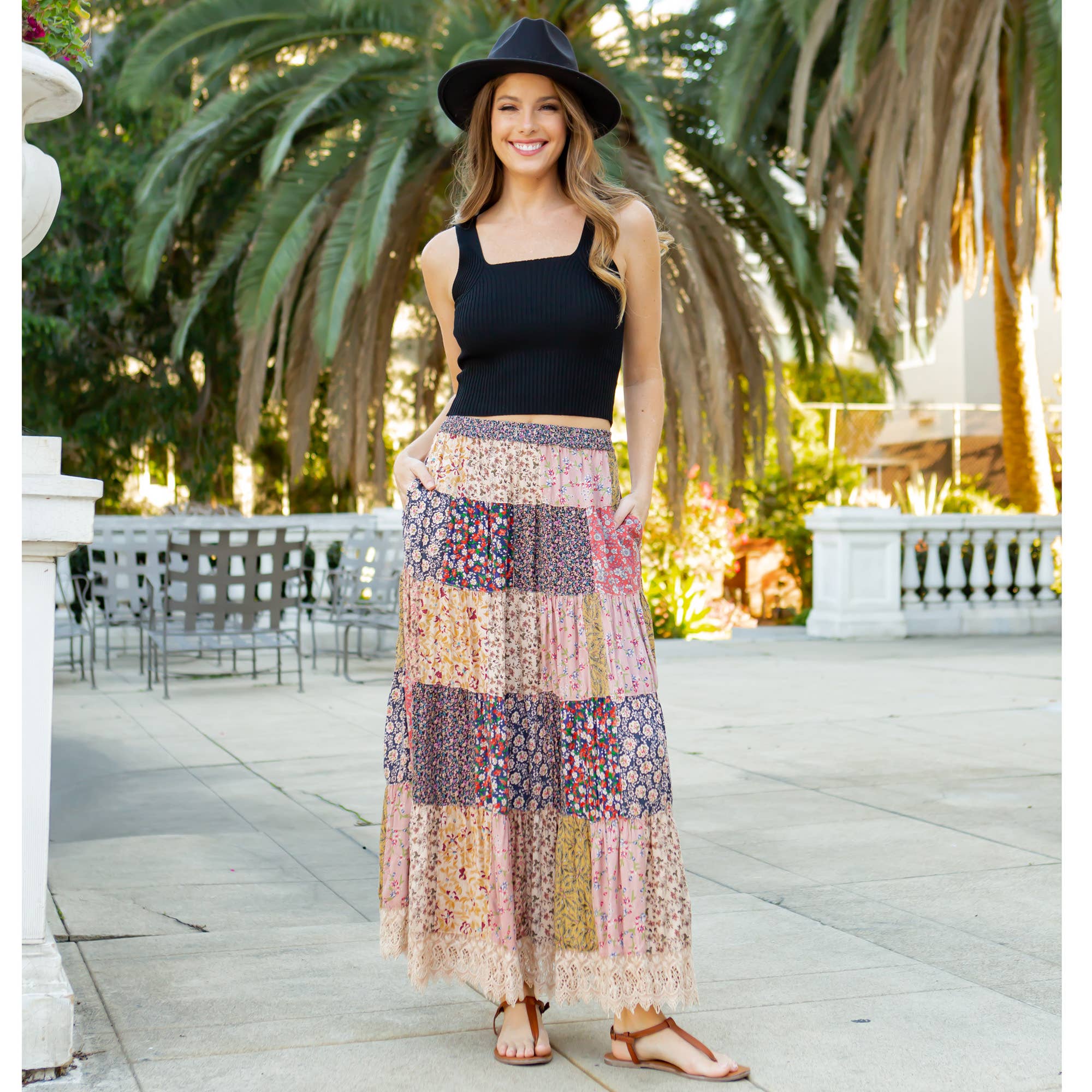 Young Threads - Wholesale Skirt - Women's - Artisan Boho Mixed Print Tiered Patchwork Maxi Skirt (NEW)0