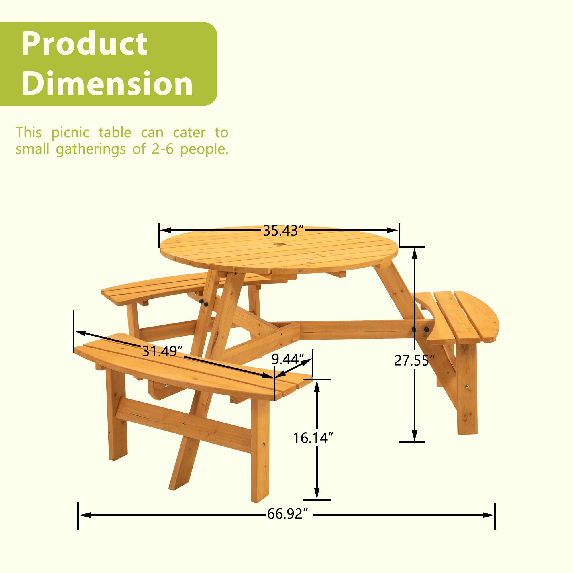 39F Inc. - Wholesale Patio Set - 6-Person Outdoor Wooden Picnic Table with Benches–Brown/Natu13
