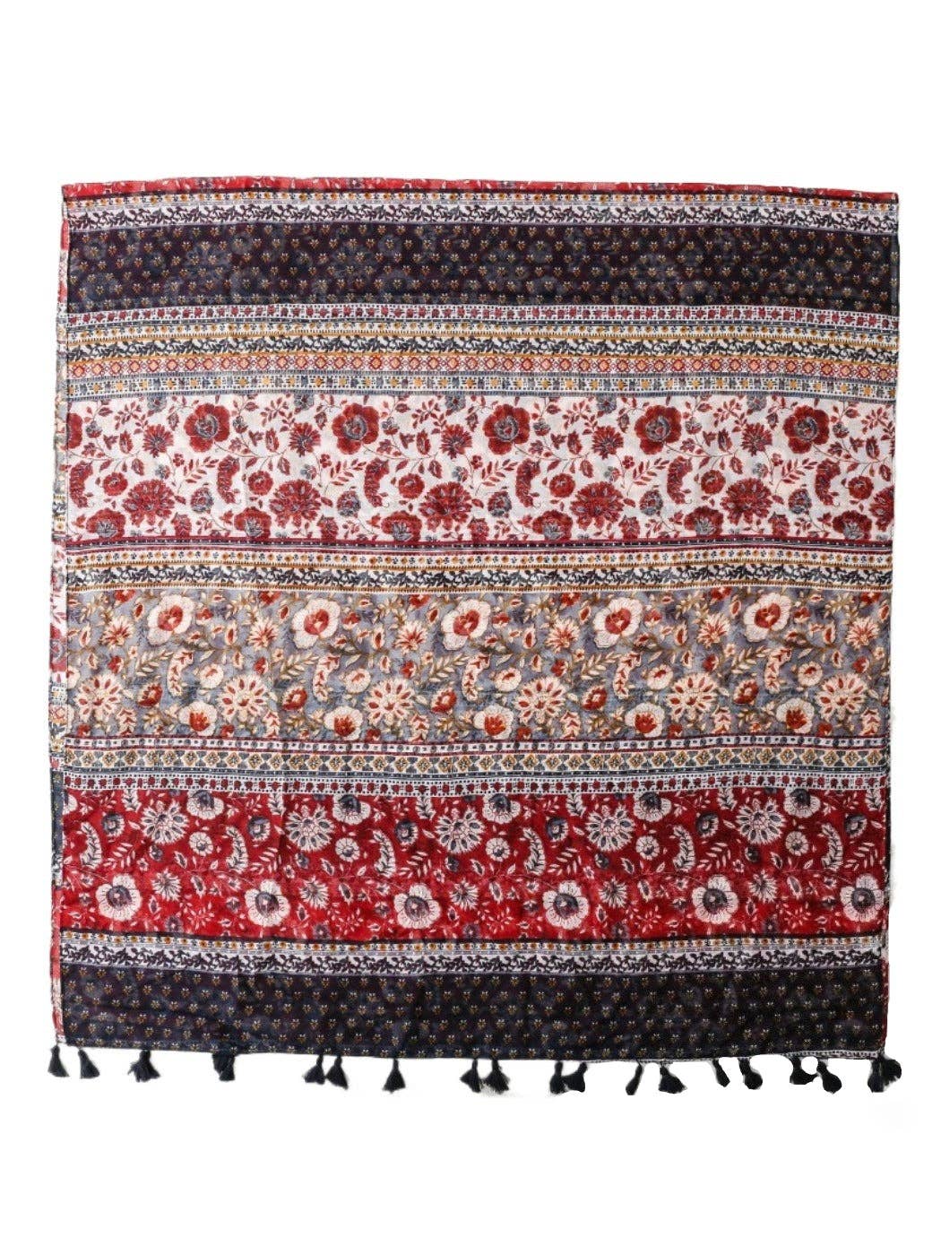 Red Scarvii - Bohemian Floral Geometric Tassel Scarf for wholesale on Faire2