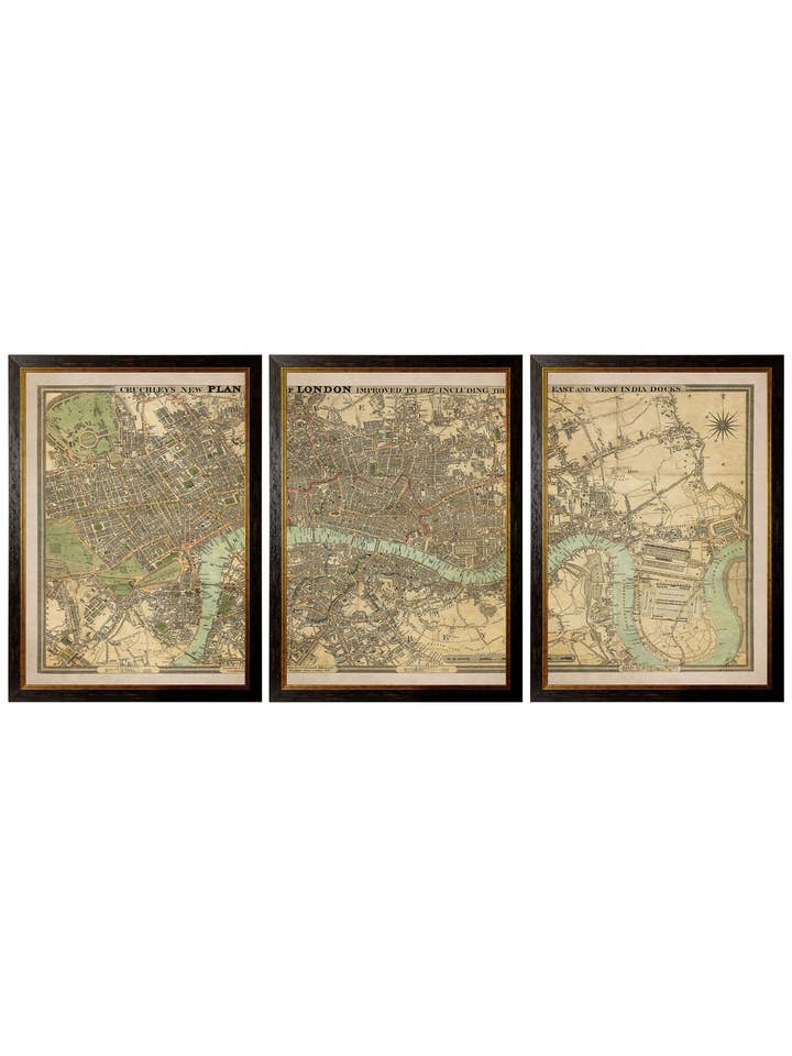 c.1827 London Triptych Map for wholesale by T A Interiors Wall Art & Mirrors