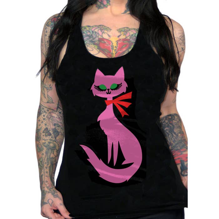 RETRO KITTY - Camiseta sin mangas con estampado gráfico para amantes de los gatos para venta al por mayor de Pinky Star