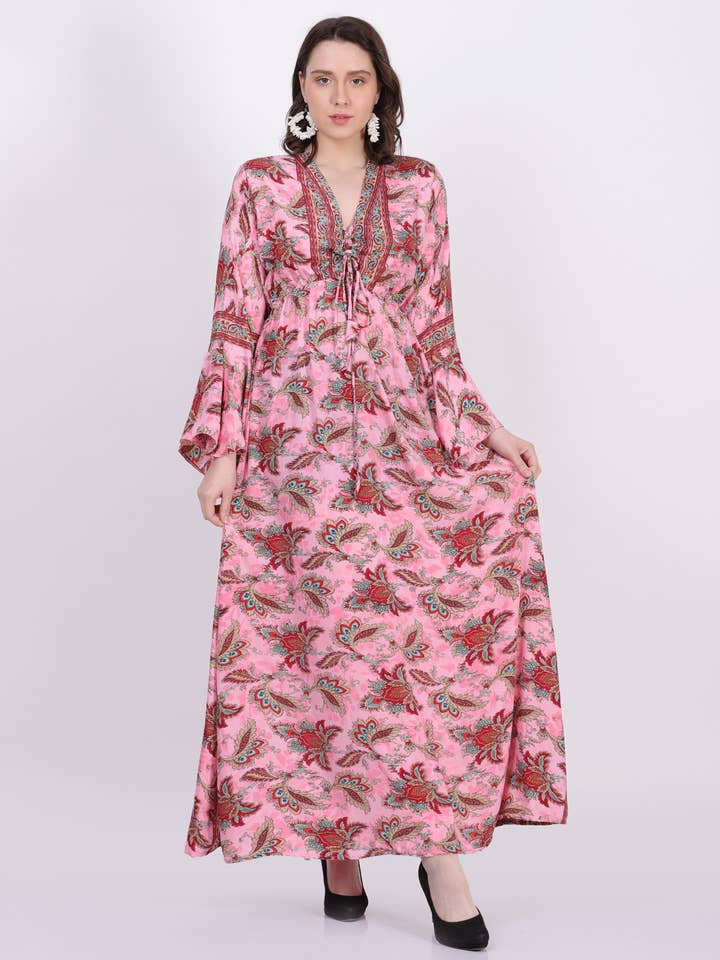 Vestido maxi casual de verano con cuello en V y manga larga para mujer para venta al por mayor de Wevez