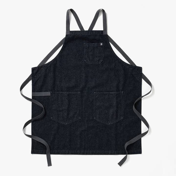 The Crossback Denim Apron - Jack Navy Denim for wholesale by Hedley & Bennett
