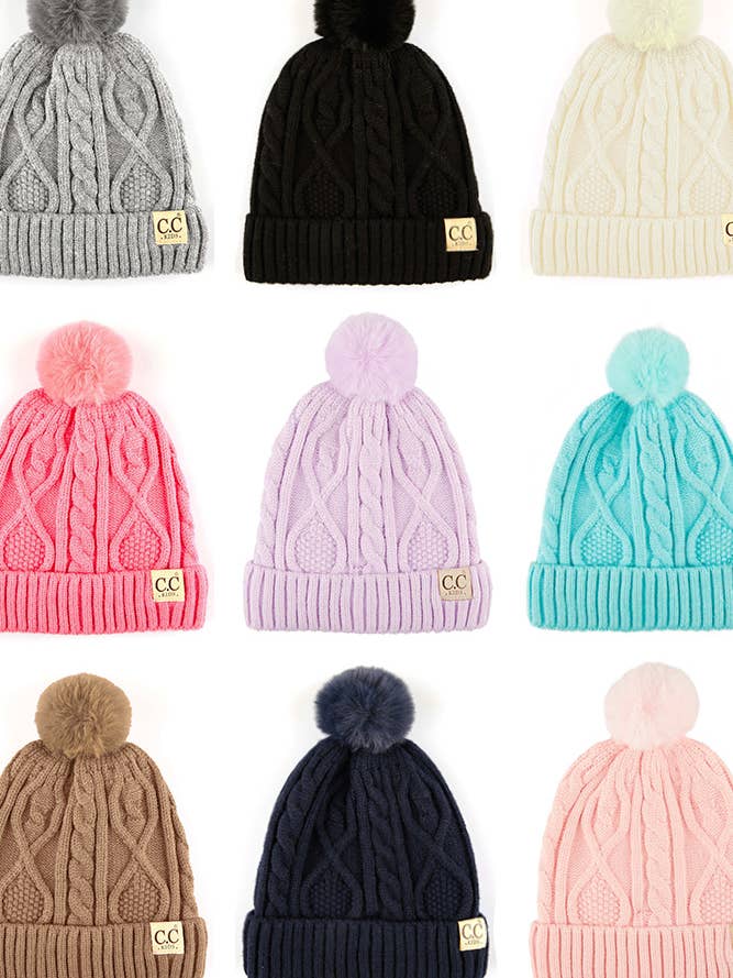 C.C Kids Lining Knitted Cable Pom Hat for wholesale by Hana