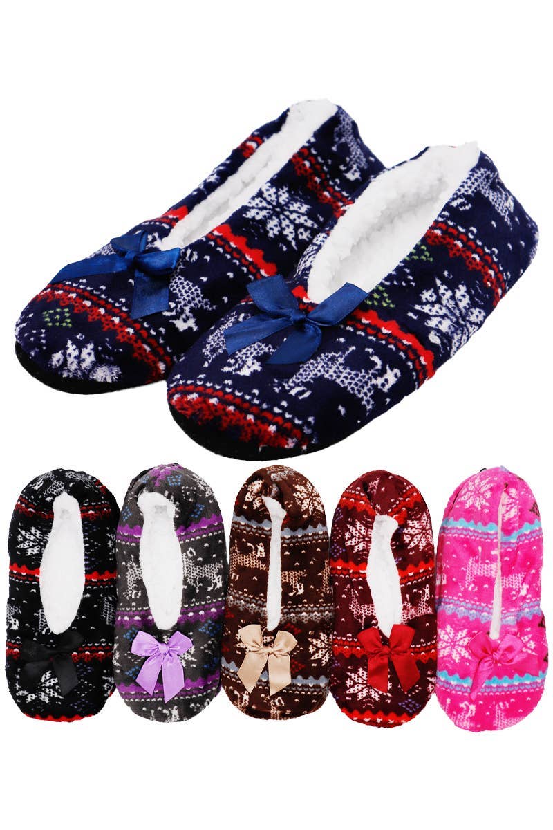 ASSORTED Snowflake Reindeer Fuzzy Fleece Sock Slippers for wholesale on Faire0