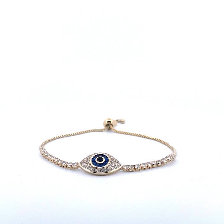 18K Gold Filled Evil Eye Tennis Bracelet with Blue and White Moissanite for wholesale by Koch La Ni Jewelry