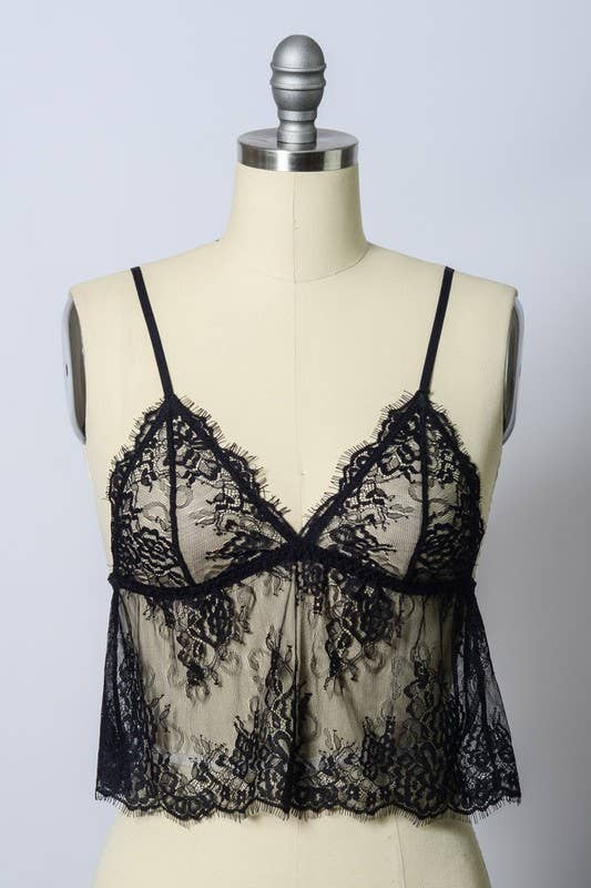 Leto Accessories - Vente Caraco – femme - Camisole romantique à volants en dentelle transparente - Lingerie féminine3
