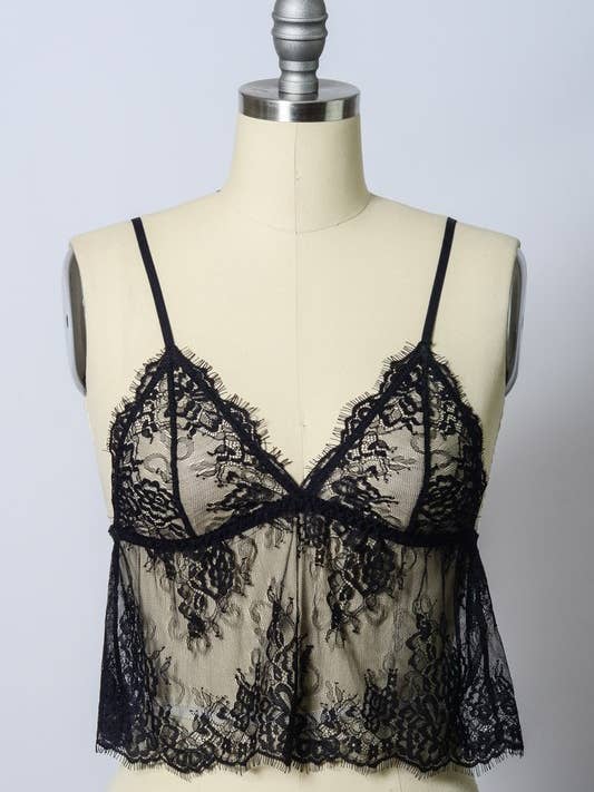 Leto Accessories - Vente Caraco – femme - Camisole romantique à volants en dentelle transparente - Lingerie féminine3