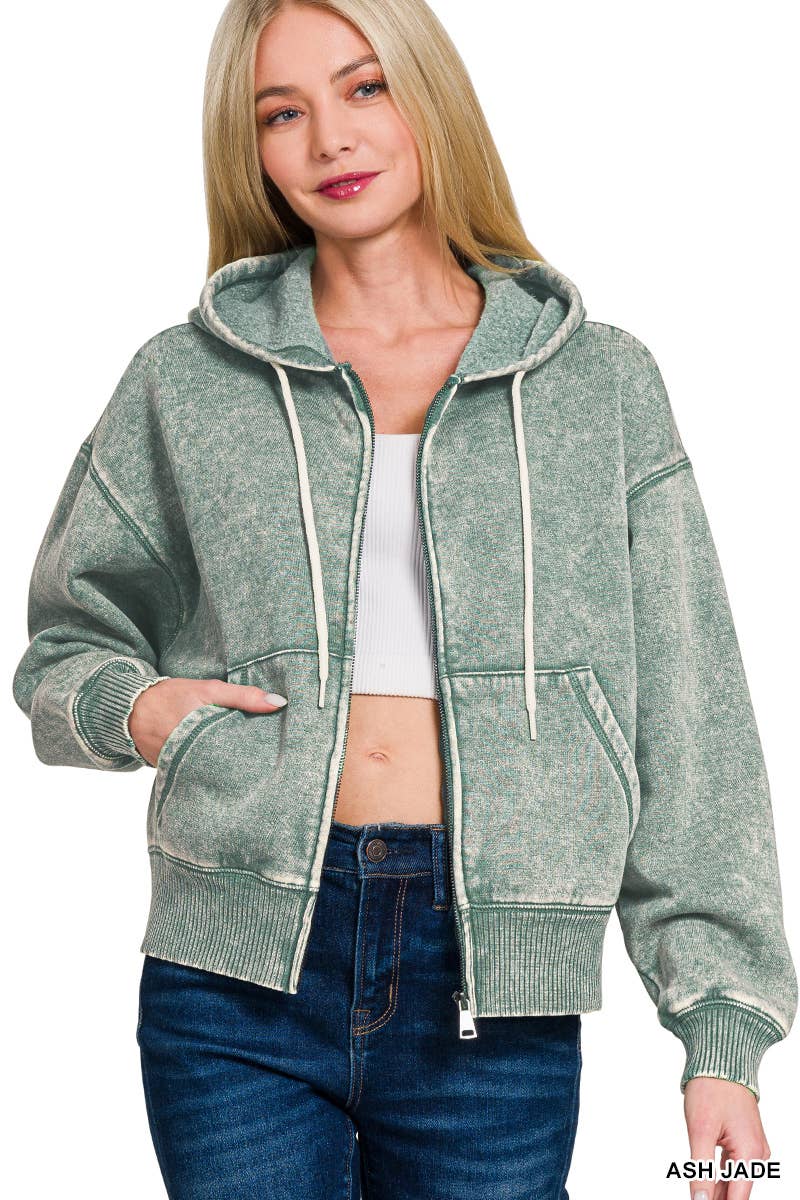 42POPS - Vente Sweat à capuche – femme - ..SI-25313 Sweat à capuche zippé court en molleton délavé à l'acide13