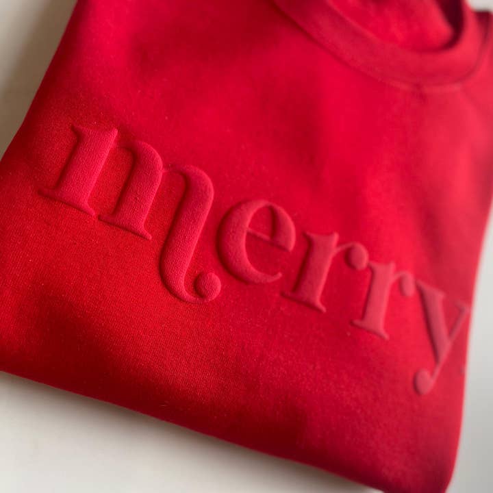 Up2ournecksinfabric - Wholesale Sweatshirt - Women's - Retro Embossed Merry Sweatshirt - Womens Holiday Sweatshirt1