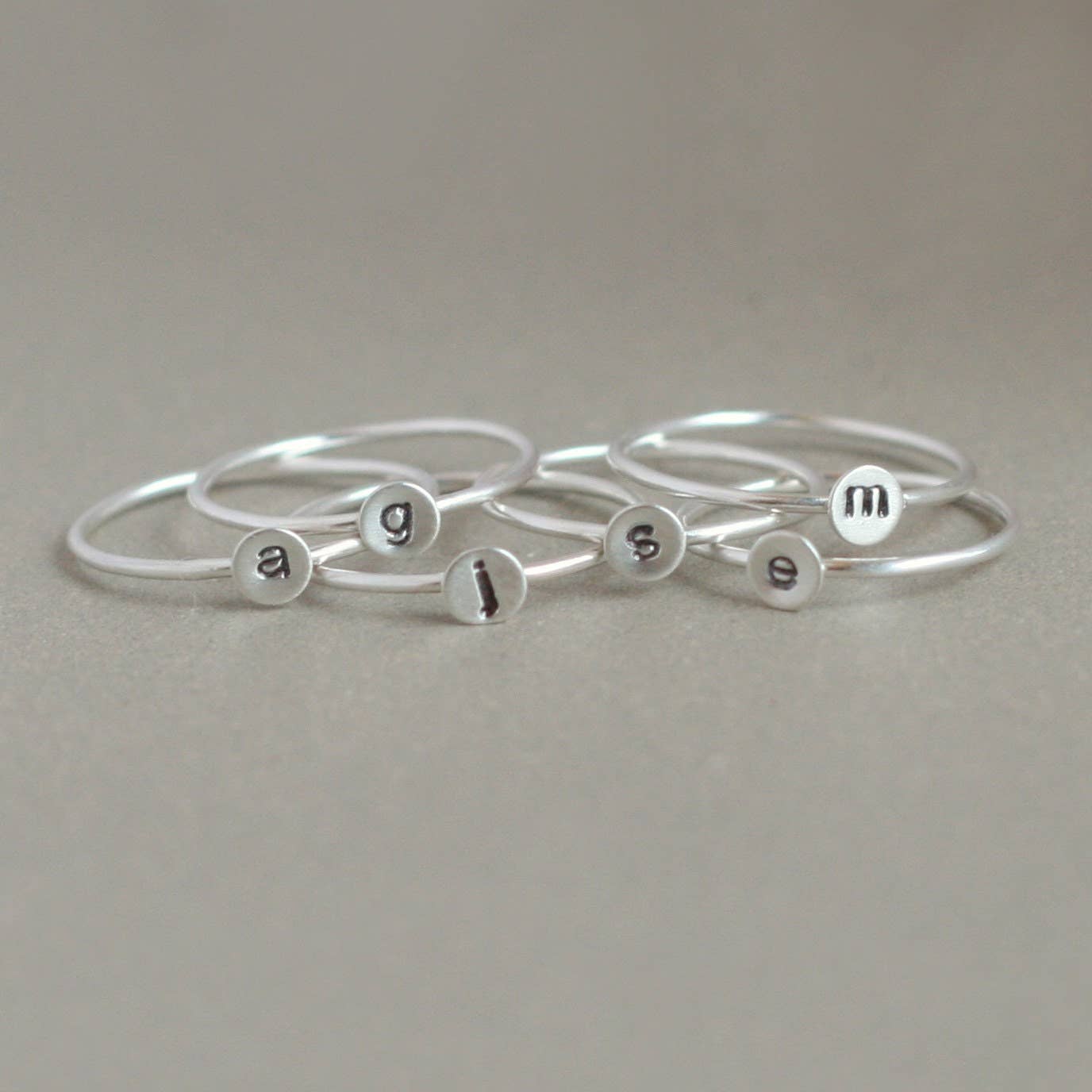 Meadowbelle - Wholesale Band/Stacked Ring - Personalized Silver Initial Stacking Ring, Mother's Gift2