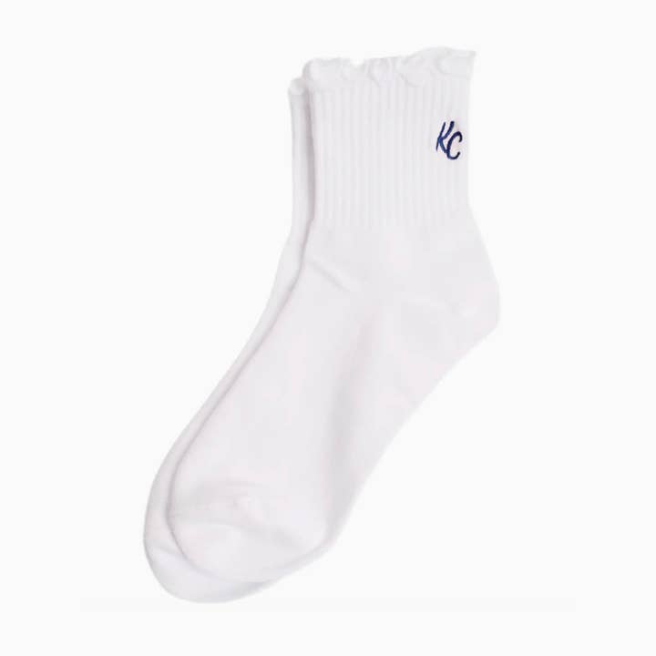 KC Ruffle Socks - White w/ Navy for wholesale by Carly Rae Studio