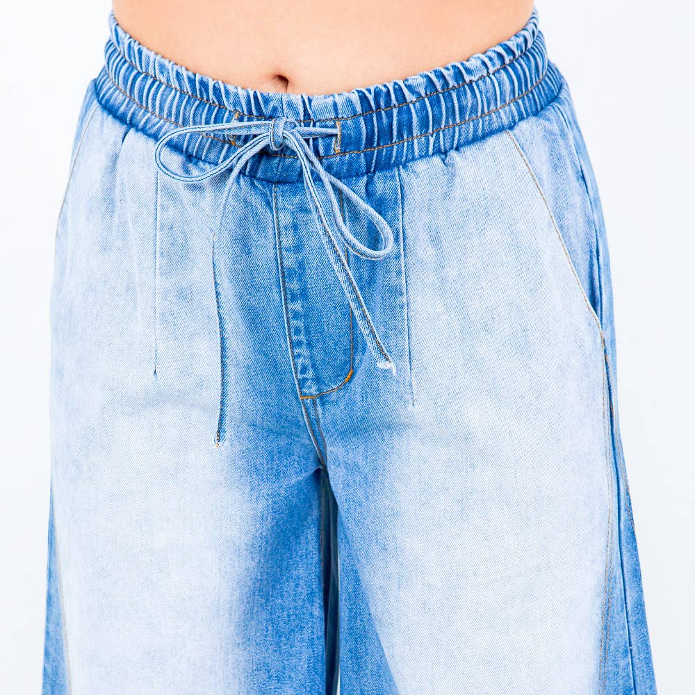 American Bazi – calças de ganga - Mulher por atacado – Calças Jeans de Perna Larga com Cós Elástico - RJH59853