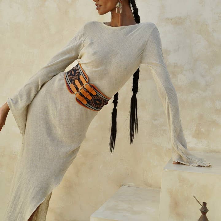 Zanzibar Buckle Belt Black Rainbow/Tan for wholesale on Faire4