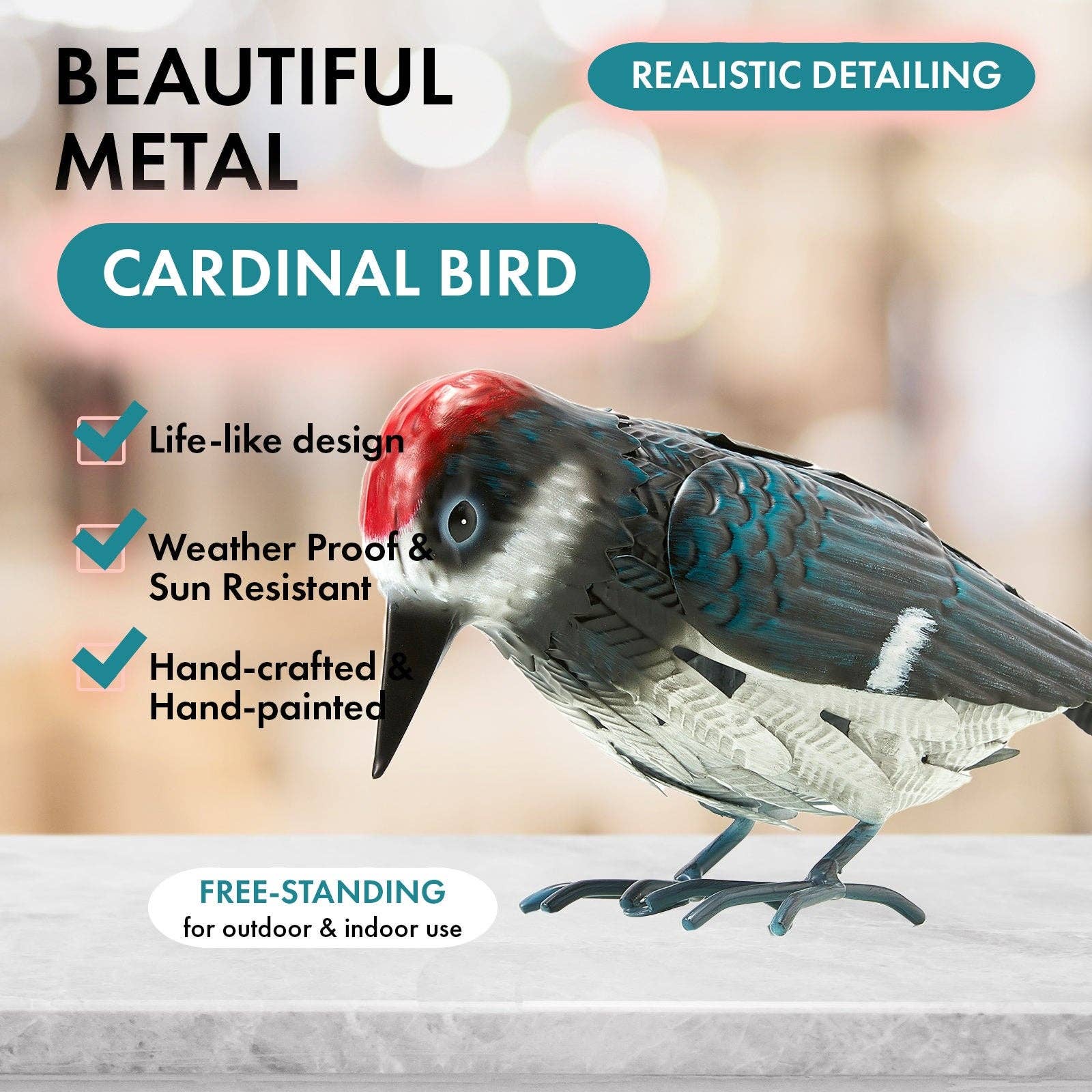 The Wine Savant /  Khen Glassware - Wholesale Sculpture - Metal Woodpecker Bird Figurine 7" Lawn Decor 1