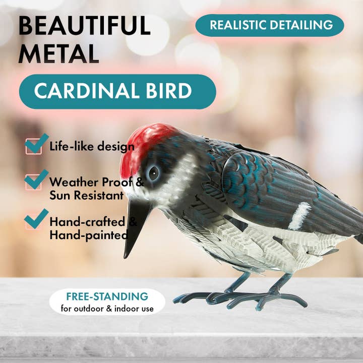 The Wine Savant / Khen Glassware - Wholesale Sculpture - Metal Woodpecker Bird Figurine 7" Lawn Decor 1