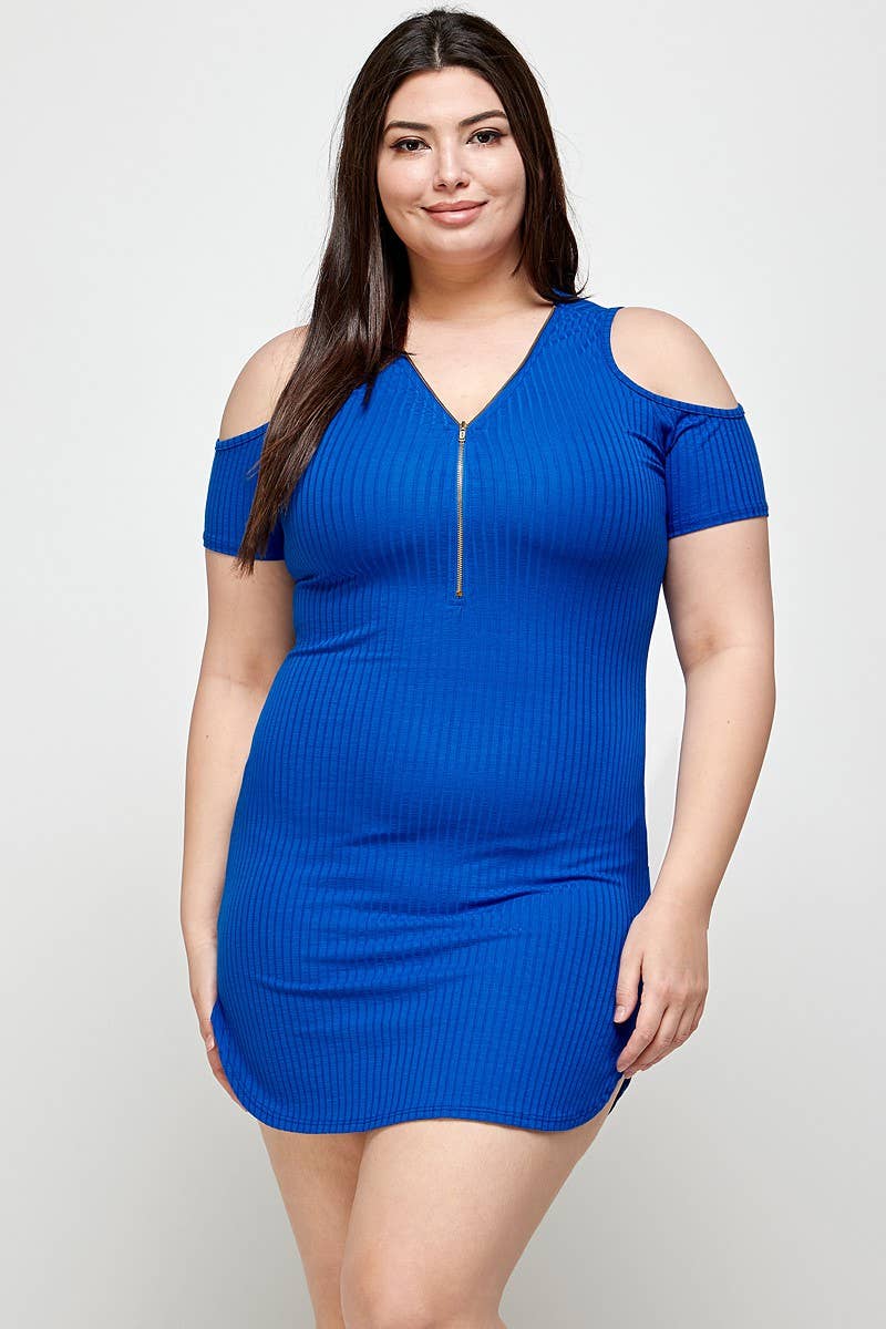 Haute Fox Plus Size & Contemporary - Wholesale Tuniek - Dames - Plus Size Geribde Tuniek met Koude Schouder 14389-D1