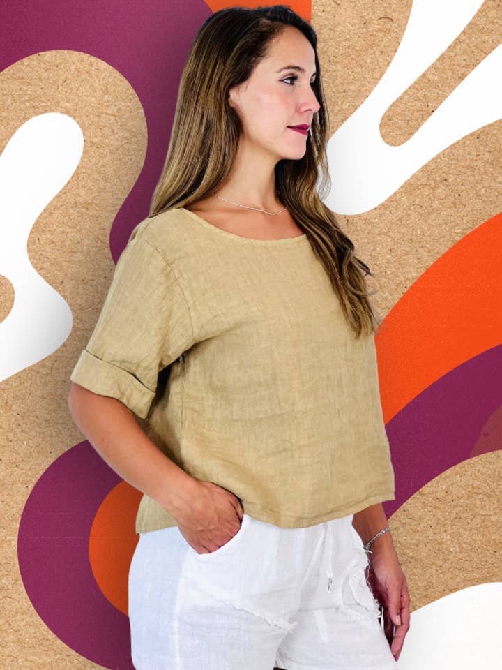 Linen & More - Wholesale Blouse - Women's - REF 59076 BASIC LINEN SHORT BLOUSE 100%