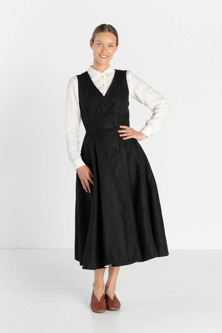 Son de Flor - Wholesale Dress - Women's - Rosa – Midi Linen Dress with Double-Button Front2