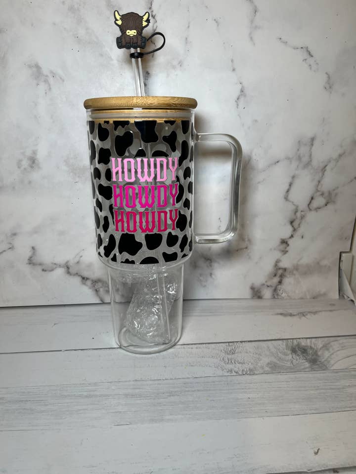 Imperfect Howdy 40 oz glass cup for wholesale by Itsfaithscreations