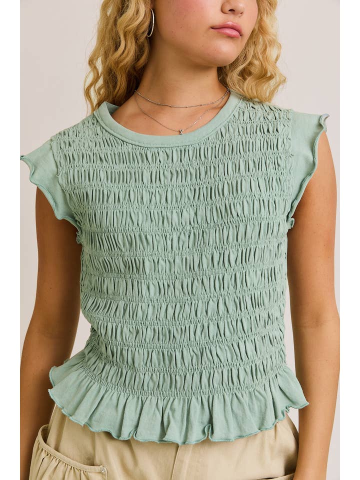 LE LIS - Wholesale Blouse - Women's - CREW NECKLINE TOP WITH RUCHED DETAIL AT THE FRONT BODY