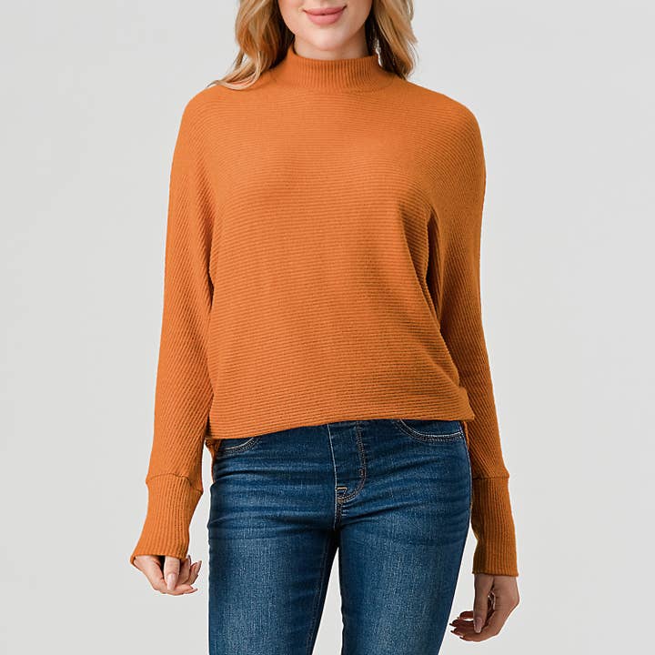 Heimious – Engroshandel Strikket top - Dame – Lang Dolman-ærmet ribstrikket top med mock-hals, T26150