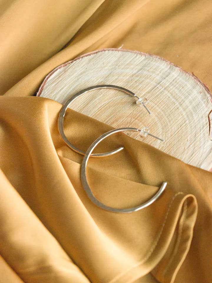 Flat Hammered Hoops for wholesale by Homegrown Jewelry