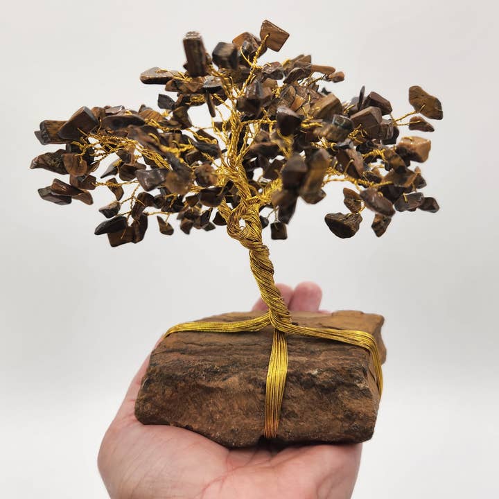 Meraki Gemstones - Wholesale Spiritual Stone/Crystal - Gemstone Tree - Tiger Eye w/Tiger Eye Base w/Gold Wire