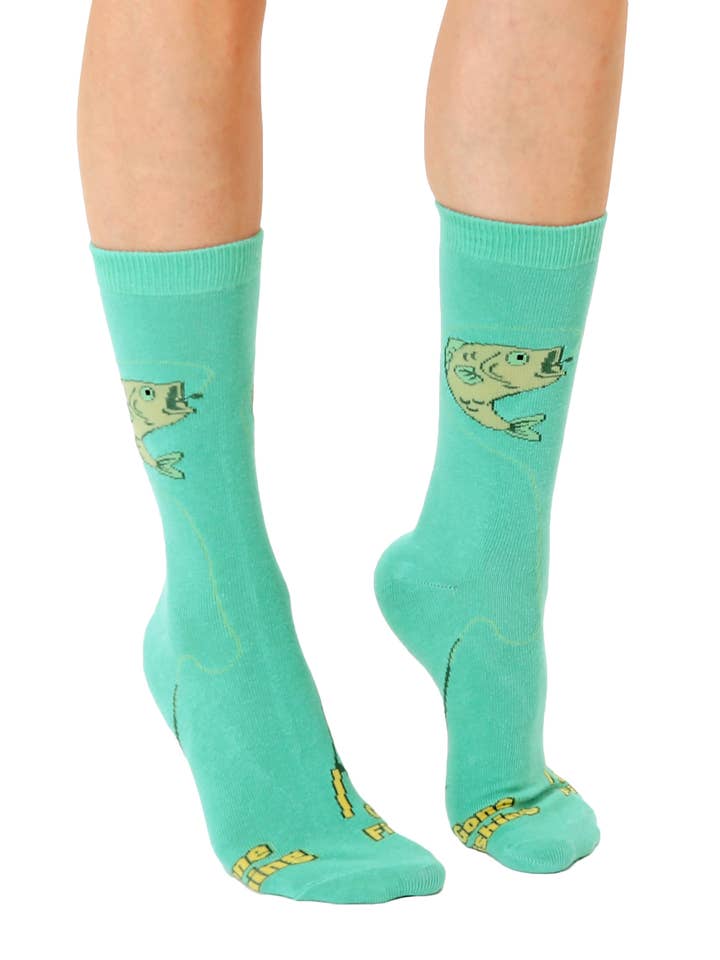 Living Royal - Wholesale Socks - Unisex - 3D Packaged Crew Socks - Fish - "Gone Fishing" - Green