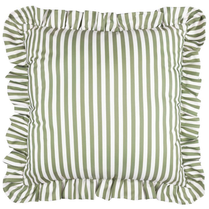 Coussin d'extérieur à rayures Millie Ruffle Vert pour la vente par Riva Home