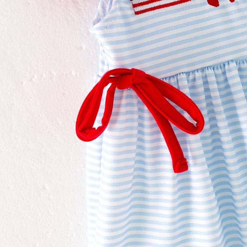 Auraquise - Vente Ensemble haut et short – enfant - Ensemble court brodé smocké avec nœud drapeau du 4 juillet pour filles3