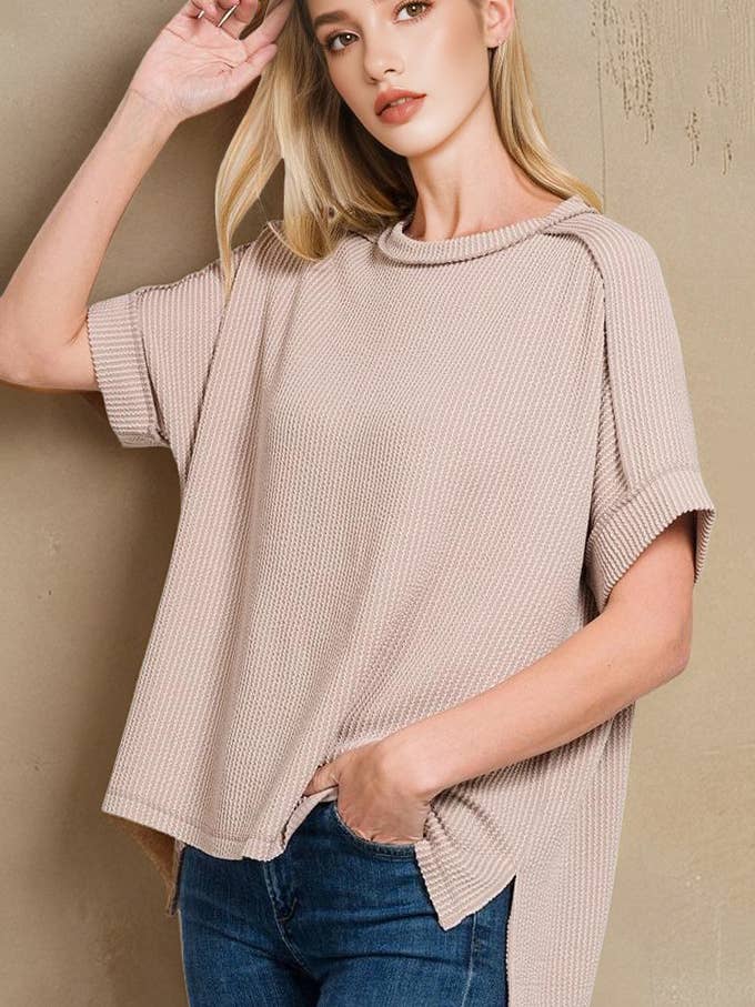 .0804 Corded Rib Short Cuff Sleeve Raw Edge Top SI-25500 for wholesale by 42POPS
