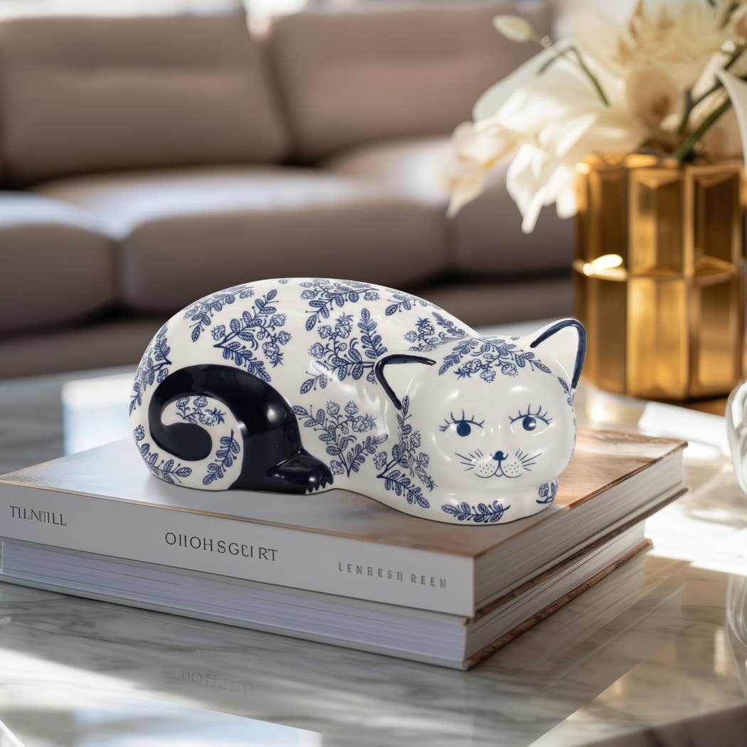 Sagebrook Home - Wholesale Decorative Figurine - Ceramic Chinoiserie Sleeping Cat Figurine - White, 4 in.