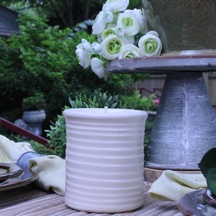 Rowe Pottery - Wholesale Candle Holder - Farmhouse Ridges Candle Crock1