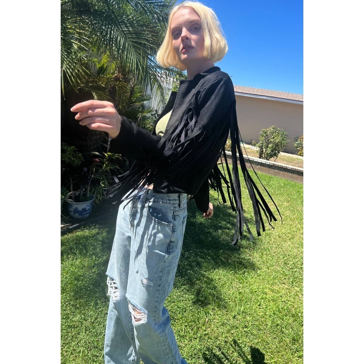 Mapcie - Wholesale Jacket - Women's - SUEDE JACEKT WITH FRINGE DETAIL3