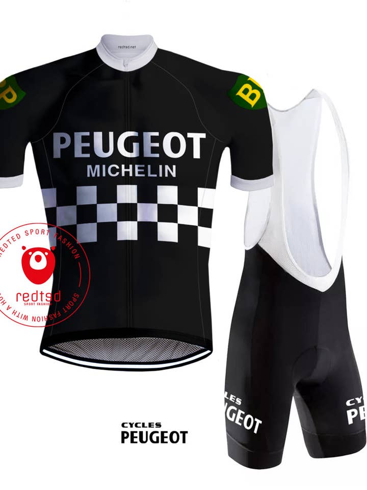 REDTED - Vendita all'ingrosso Maglia sportiva - Uomo - Kit ciclismo retrò Peugeot Nero/Bianco - REDTED