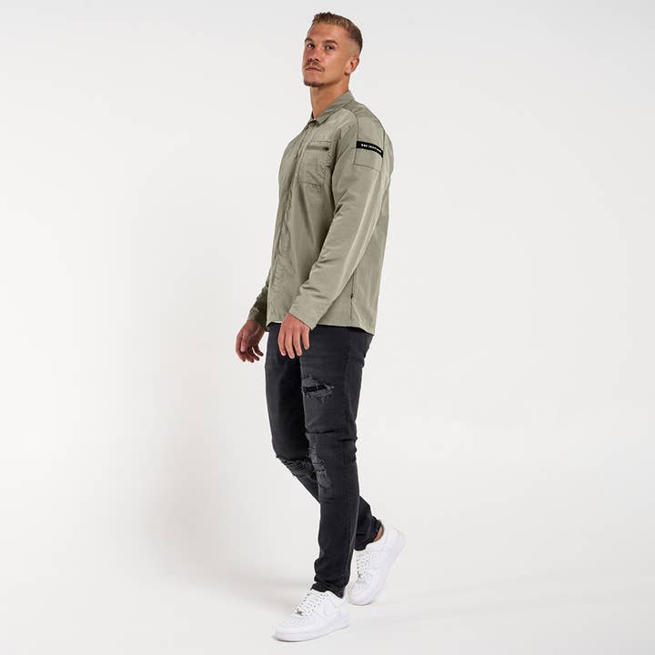 Light Khaki Hanley Long Sleeve Overshirt for wholesale on Faire