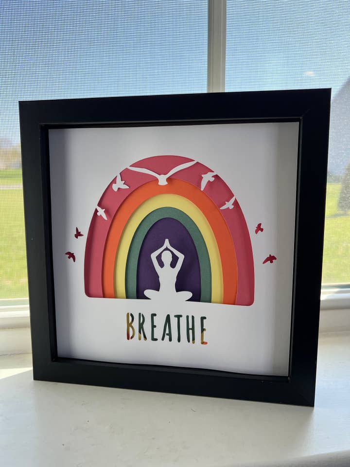 Breathe yoga 3D-schaduwdoos met papieren kunst voor wholesale door Olivia Reagan Designs