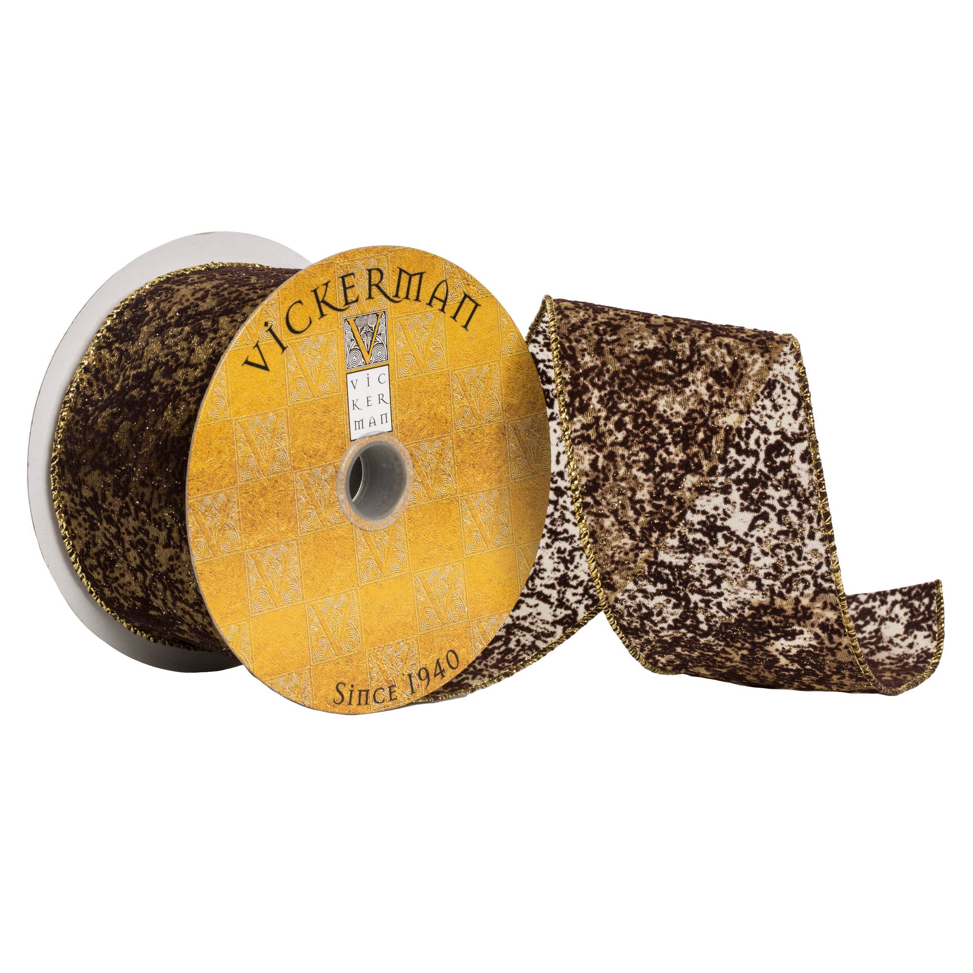 Brun Foncé Ruban à paillettes doré brun foncé Vickerman 2,5 po x 10 m en vente sur Faire0