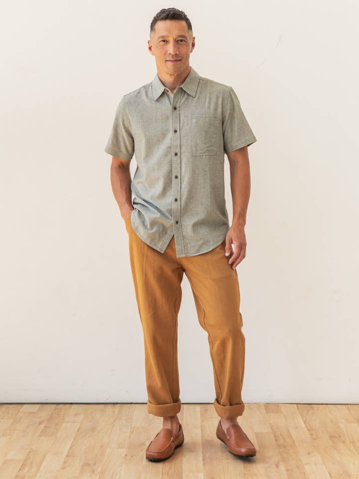 Malcolm Shirt / Sage Chambray for wholesale on Faire