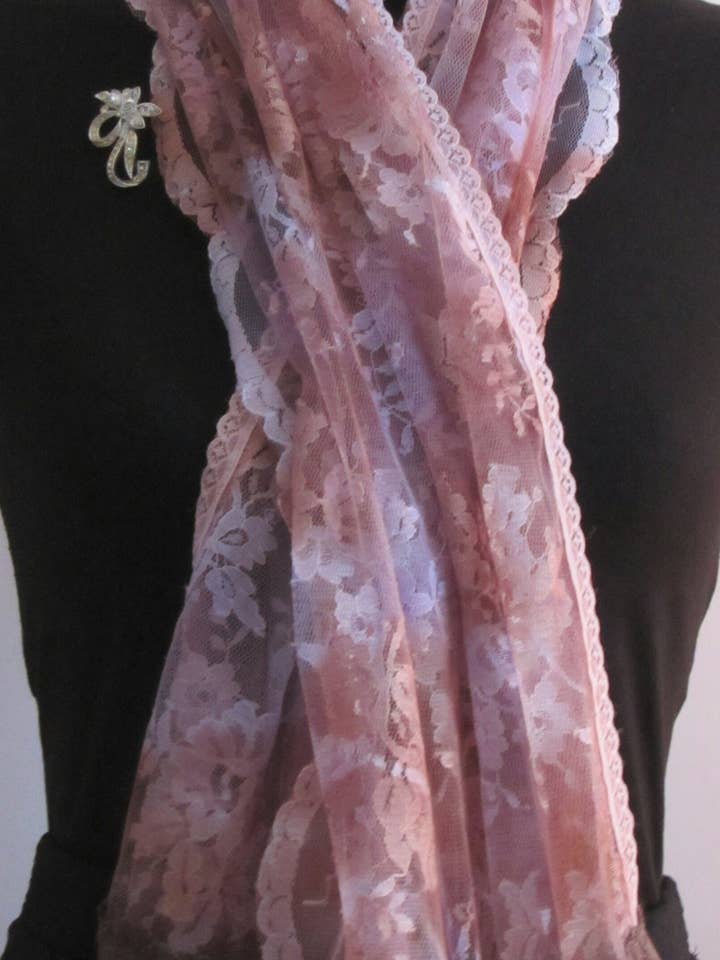 Luxury Tye Dye Effect Lace Scarf with Lace Trim for wholesale by Style Showroom