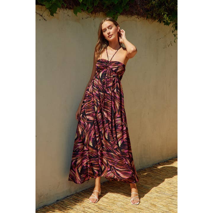 PLUM OCHRE Lights Out Ruched Babydoll Maxi Dress for wholesale on Faire