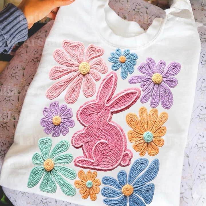Faux Yarn Floral Rabbit Shirt for wholesale by Blazing Oaks Clothing Company