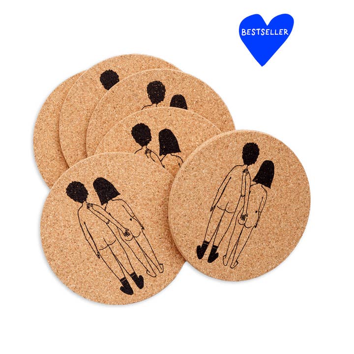 helen b - Wholesale Trivet - coaster cork naked couple back (set of 6)