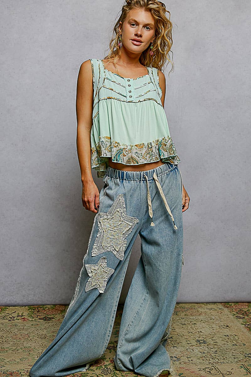 Pol Clothing - Wholesale Tank Top - Women's - Square Neck Soft POL Jersey Floral Trim Boho Tank Top29