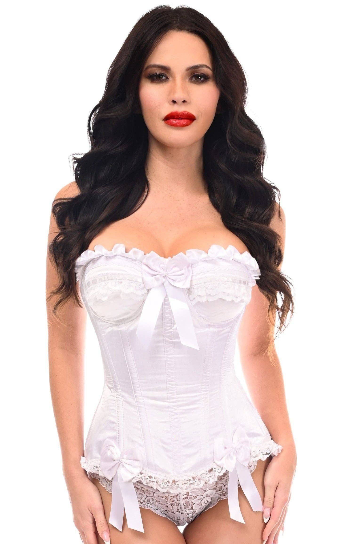 Daisy Corsets – wholesale Corset – Women′s – Top Drawer White Satin Steel Boned Burlesque Corset1