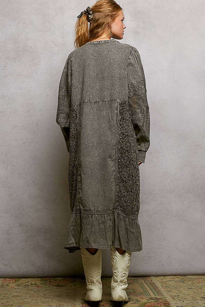 Pol Clothing - Wholesale Dress - Women's - Vintage Pintuck Ruffle Washed Boho Dress4