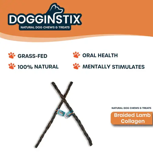 Dogginstix - Wholesale Pet Treats - Dog - 24" Braided Lamb Collagen Sticks 6