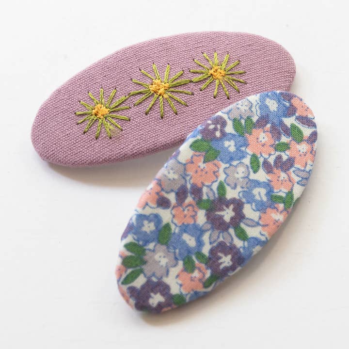 Oval Embroidered Floral Snap Hair Clips | Dusty Purple for wholesale by Tangle Shiny Stars
